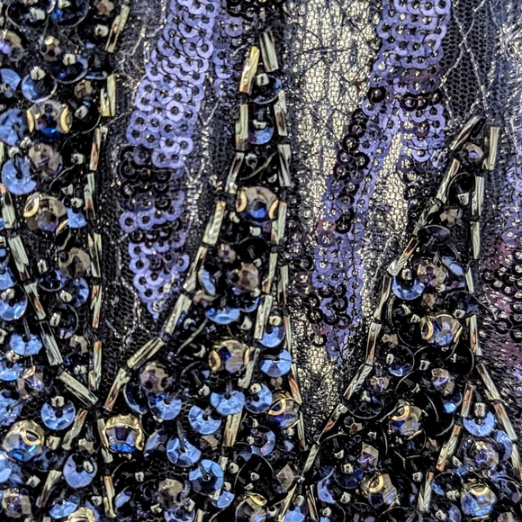 NWT MAC DUGGAL #67592 LONG SLEEVE EMBELLISHED EVENING GOWN MIDNIGHT BLUE 10 - Picture 8 of 9